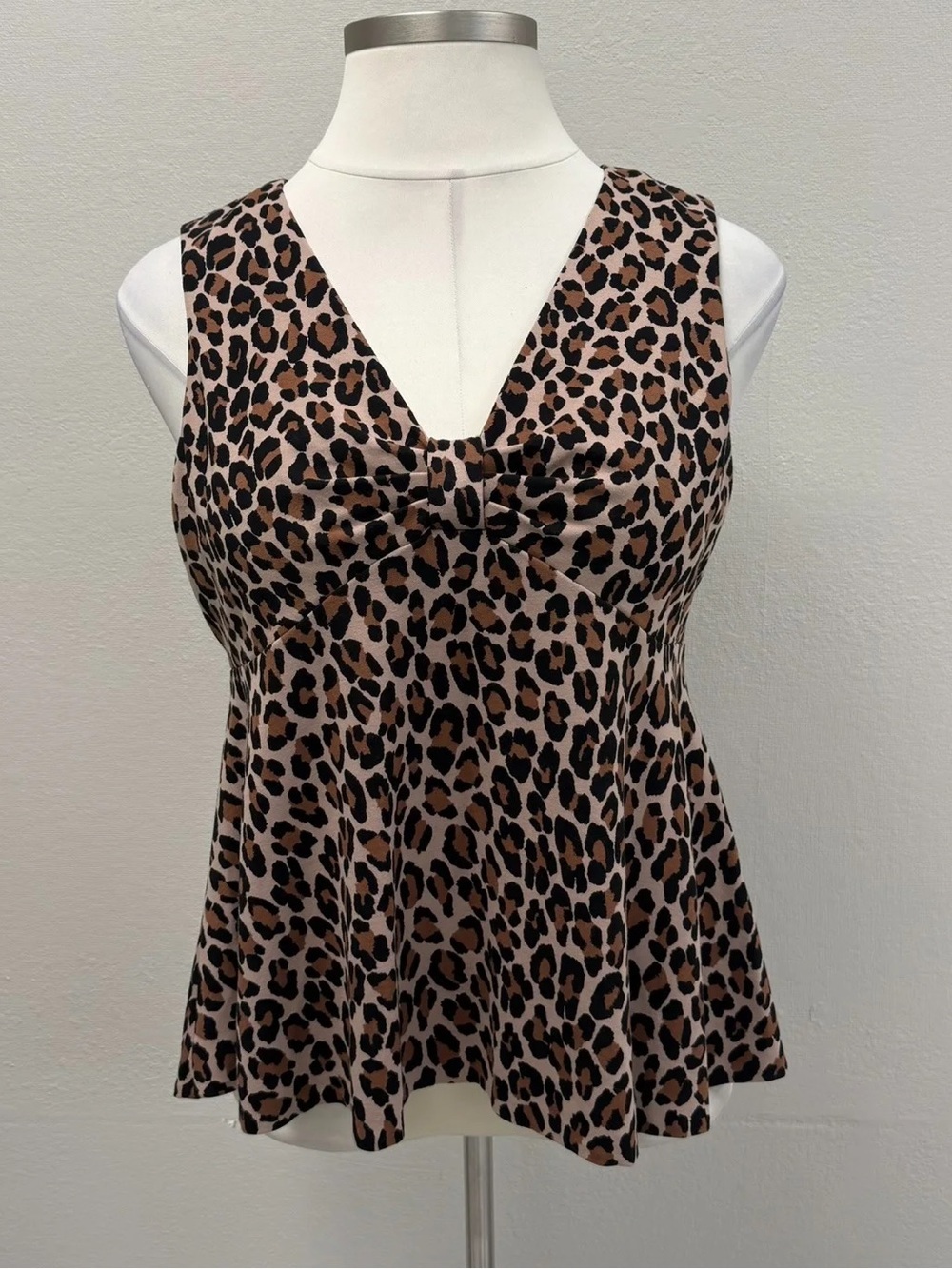 Kate Spade Brown & Black Spotted Leopard Bow Knot Top - Size 14
